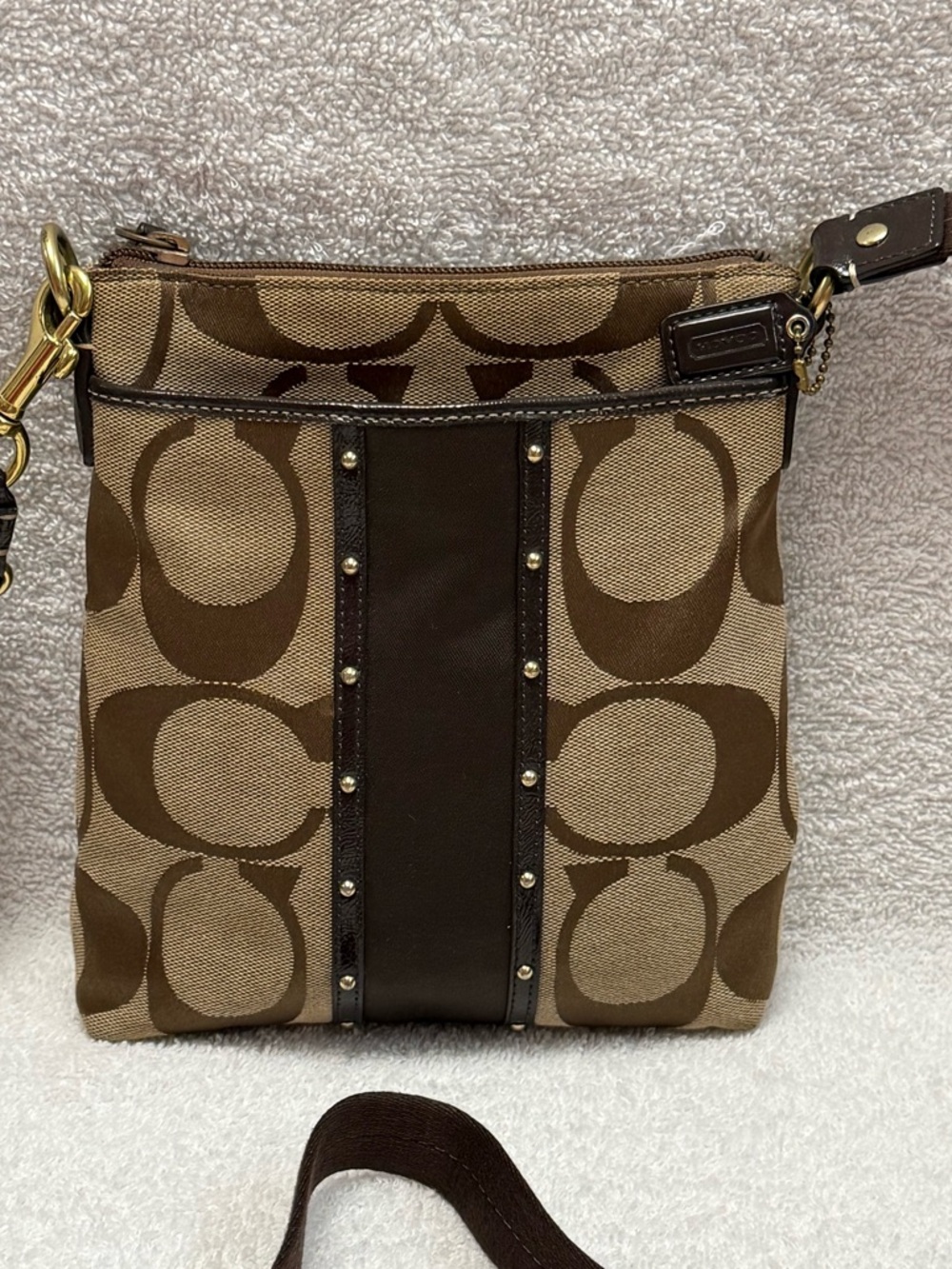 RARE Coach Brown Signature Canvas Crossbody with Dark Leather Trim